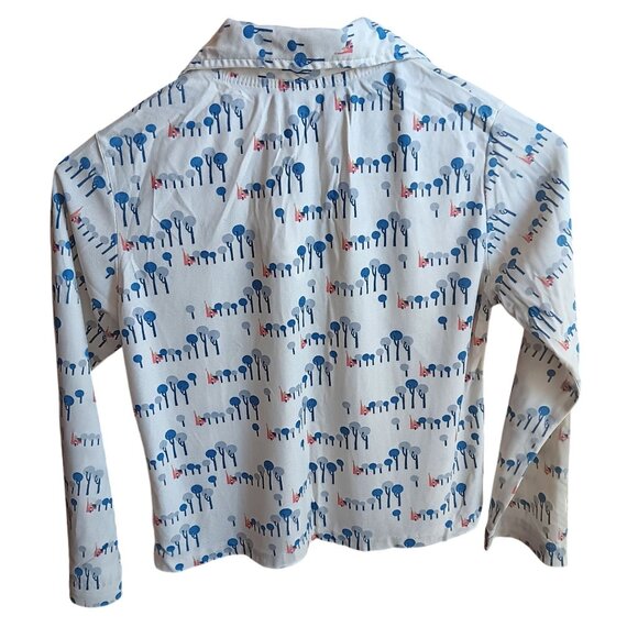 Girls 8/10 Vintage 1970s Disco Print Shirt Whimsical Tree House Boho Print - Picture 6 of 6